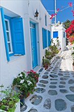Greece, Cyclades Islands, Mykonos, Traditional building exteriors.