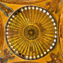 Turkey, Istanbul, Haghia Sophia Mosque interior ceiling.