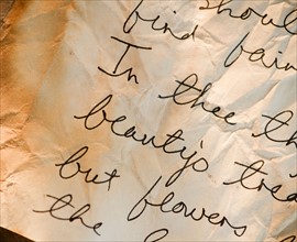 Close up of antique love letter on parchment . Photo : Jamie Grill