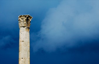 Greece, Athens, Corinthian column at Temple of Olympian Zeus.