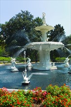 USA, Georgia, Savannah, Foley Square, Fountain in park.