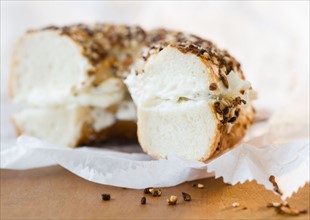 Close up of bagel with cream cheese. Photo: Jamie Grill