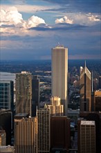 USA, Illinois, Chicago, AON Center, Aqua Building and Prudential Building in downtown district.