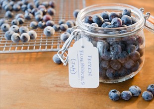 Close up of frozen blueberries in jar. Photo: Jamie Grill