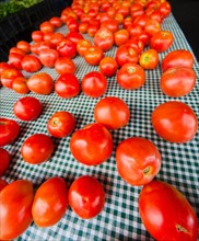 Tomatoes on table.