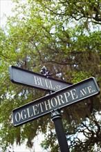 USA, Georgia, Savannah, Close up of street name signs.