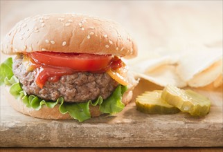 Close up of hamburger. Photo : Jamie Grill