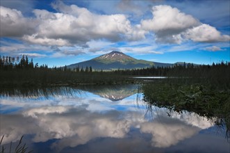 USA, Oregon, Mt. Bachelor and lake. Photo: Gary J Weathers