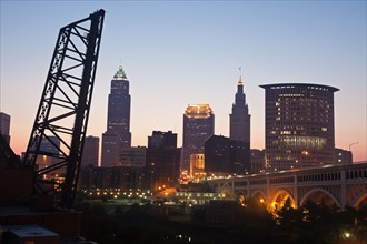 USA, Ohio, Cleveland, Skyline at sunrise. Photo : Henryk Sadura