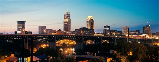 USA, Ohio, Cleveland, Often called city of bridges, at dusk. Photo : Henryk Sadura