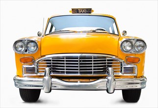 Classic yellow cab on white background.