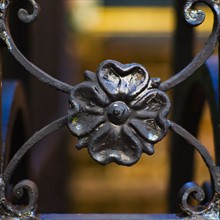 USA, South Carolina, Charleston, Close up of ornate detail of iron gate.