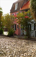 USA, South Carolina, Charleston, Old cobblestone street.
