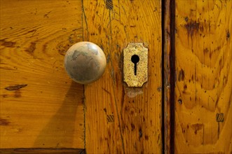 USA, South Carolina, Charleston, Close up of doorknob and keyhole.