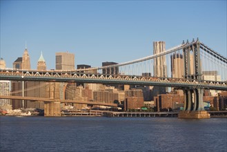 USA, New York State, New York City, Manhattan, Brooklyn Bridge and skyscrapers of Manhattan . Photo