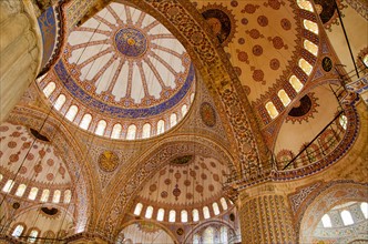 Turkey, Istanbul, Blue Mosque ornate interior. Photo: Tetra Images