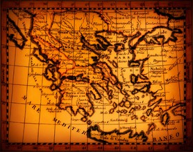 Studio shot of antique map showing Mediterranean area.