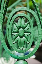USA, South Carolina, Charleston, Detail of green iron balustrade.