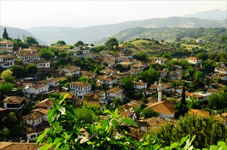 Turkey, Sirince, elevated view of village. Photo: Tetra Images