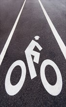 Sign on bike lane.