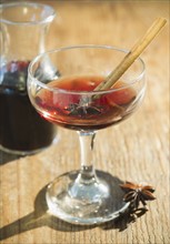 Close up of glass of mulled wine. Photo: Jamie Grill