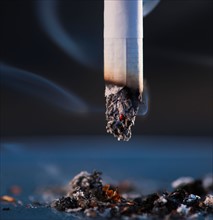 Close up of cigarette butt on black background. Photo : Daniel Grill