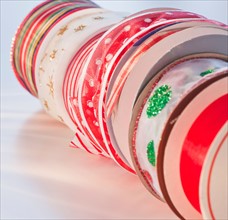 Close-up of christmas ribbons. Photo : Daniel Grill