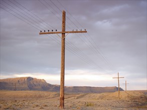 USA, Utah, Desert landscape with power lines. Photo : John Kelly