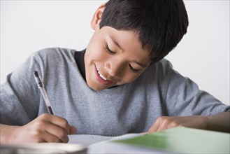 Boy (10-11) doing homework. Photo : Rob Lewine