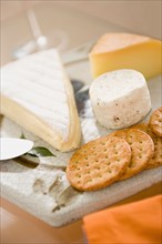 Close-up of cheese and crackers. Photo : Rob Lewine