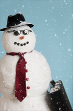 Studio shot of snowman dressed as businessman.