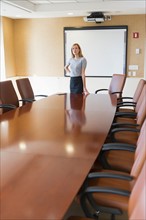 Businesswoman standing in board room.