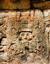 Mexico, Yucatan, Chichen Itza. Mayan ruins, Carvings.