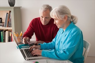 Senior couple using laptop together. Photo : Rob Lewine