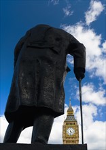 UK, England, London, Winston Churchill statue and Big Ben.