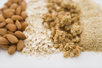 Close up of oats and almonds. 
Photo : Jamie Grill