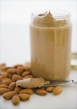 Close up almond butter and almonds. 
Photo: Jamie Grill
