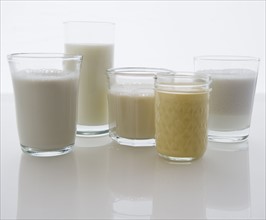 Close up of glasses with different kinds of milk. 
Photo: Jamie Grill