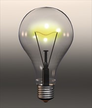 Single "light bulb" on grey background. 
Photo : Calysta Images