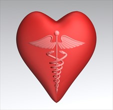 Red heart with Caduceus inside. 
Photo : Calysta Images
