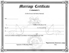 Close-up view of marriage certificate. 
Photo: Calysta Images