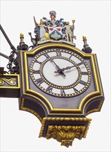 UK, London, Royal Exchange, Detail of antique clock.