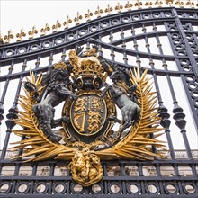 UK, London, Detail of gate at Buckingham Palace.