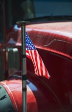 American flag on truck.