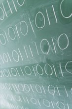 Binary code on blackboard.