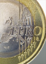 Close-up view of Euro coin.