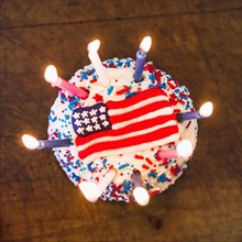 Birthday cake with American flag.