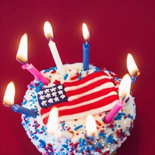 Birthday cake with American flag.