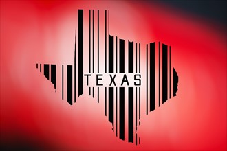Bar code with 'Texas' spelled inside.