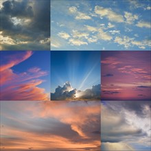 Multiple image showing moody sky.